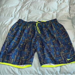 Nike Navy and Lime Graphic Shorts